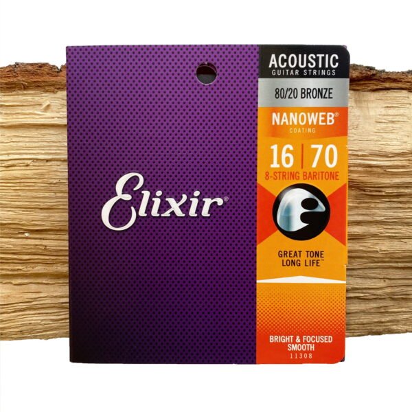 E11308 Elixir NanoWeb 80-20 Bronze 8-String Baritone 16-70 struny do gitary akustycznej